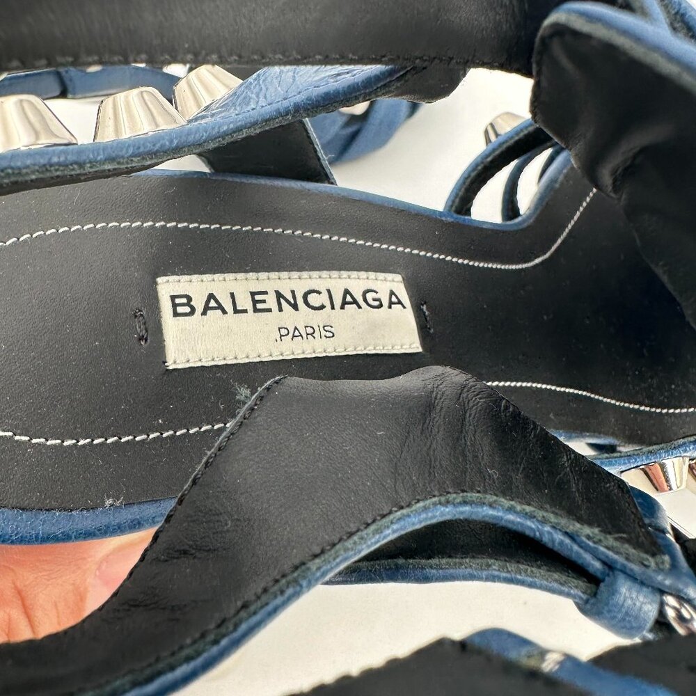 Balenciaga Blue Leather Arena Studded Gladiator 6.5 Size Heel Sandals - Picture 4 of 4